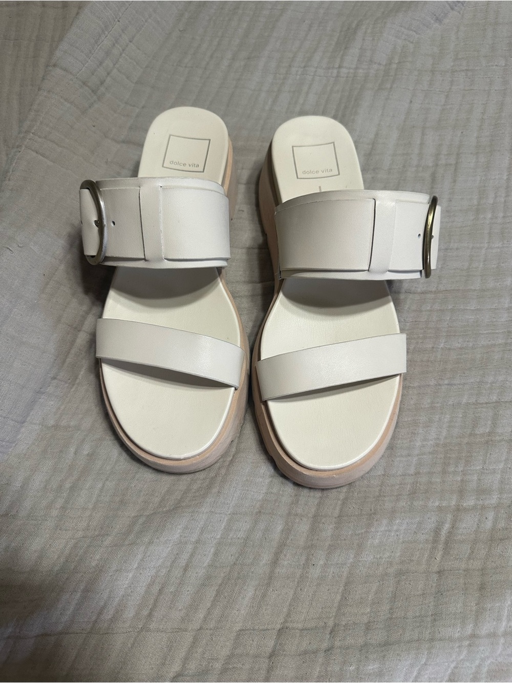 dolce vita  cream Slide Sandals with Buckle